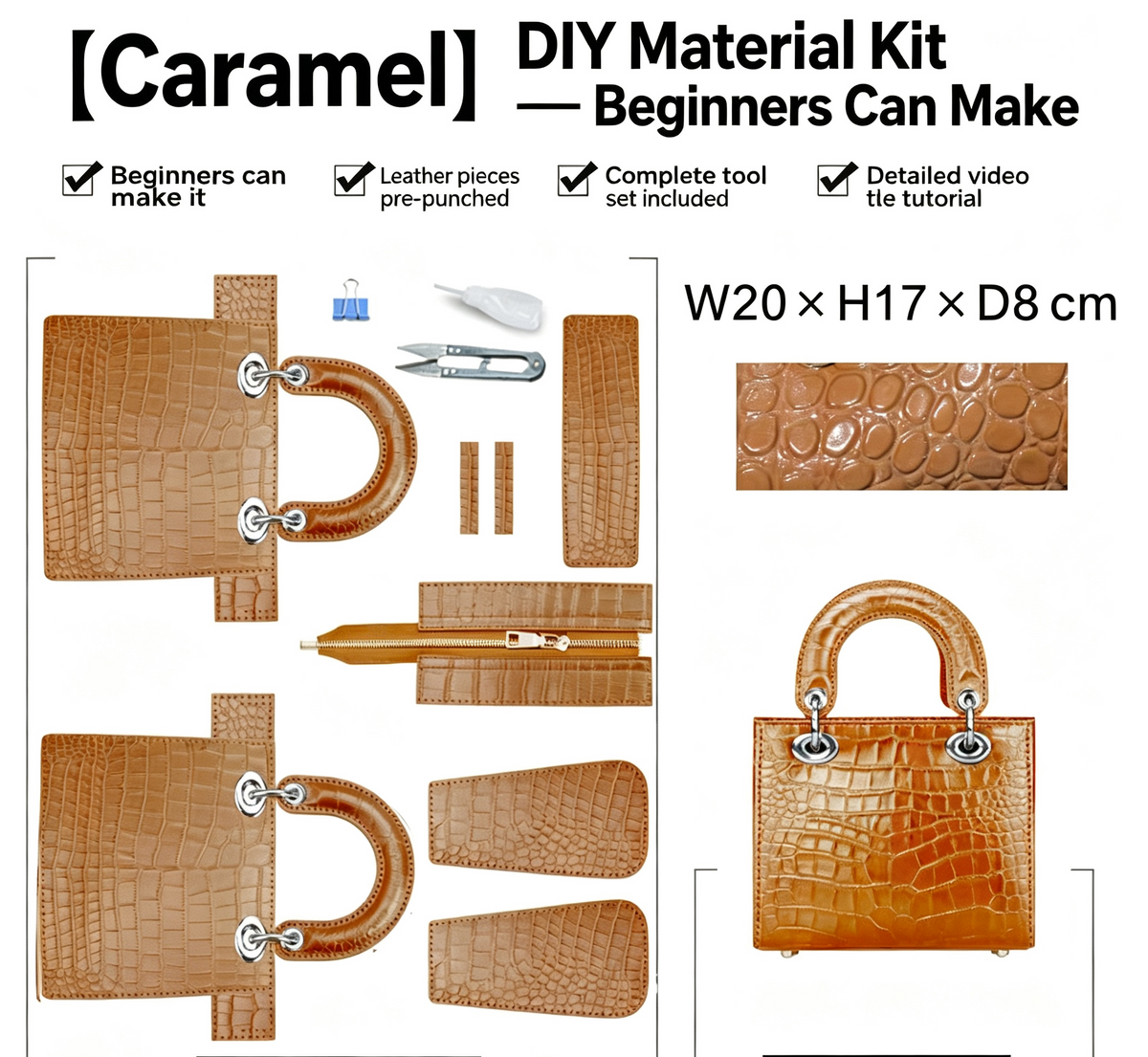 DIY Women's Leather Handbag Kit – Full-Grain Leather Crossbody & Shoulder Bag Making Kit