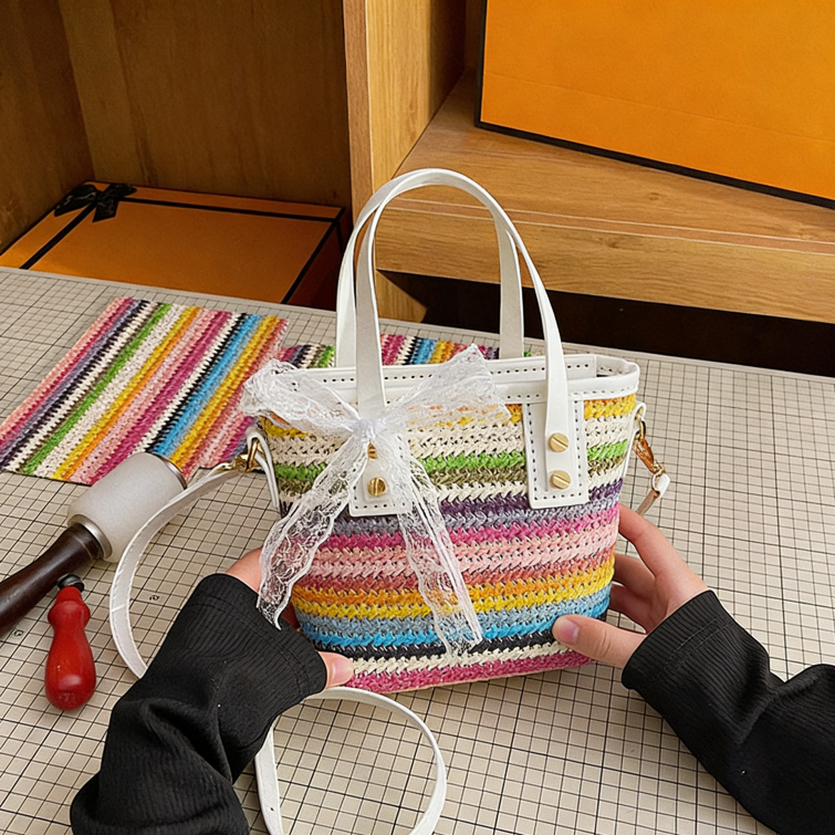 DIY Woven Straw & PU Leather Handbag Kit for Beginners – Handmade Crossbody Tote Bag Sewing Kit with Video Tutorial