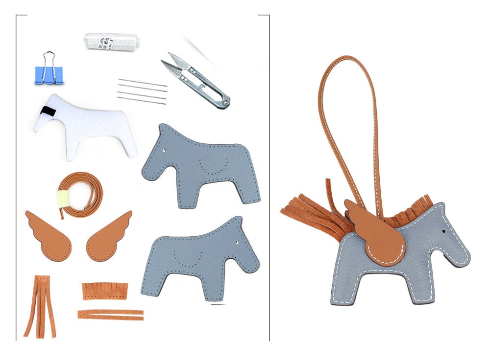 DIY Leather Angel Horse Charm Kit – Handmade Pony Keychain Bag Charm Craft Set for Beginners
