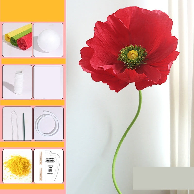 DIY Giant Poppy Crepe Paper Flower Kit | Large Handmade Artificial Flower Craft Set for Wedding, Event & Store Decoration | Macaron Color Display Props