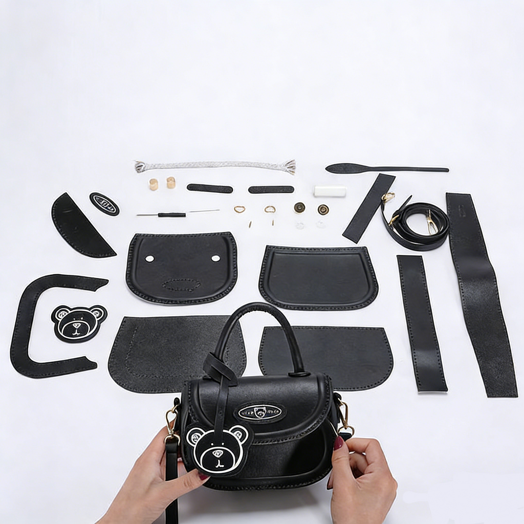 DIY PU Leather Handbag Kit for Beginners – Pre-Cut & Pre-Punched Crossbody Bag Craft Set with Video Tutorial, Handmade Gift Sewing Kit