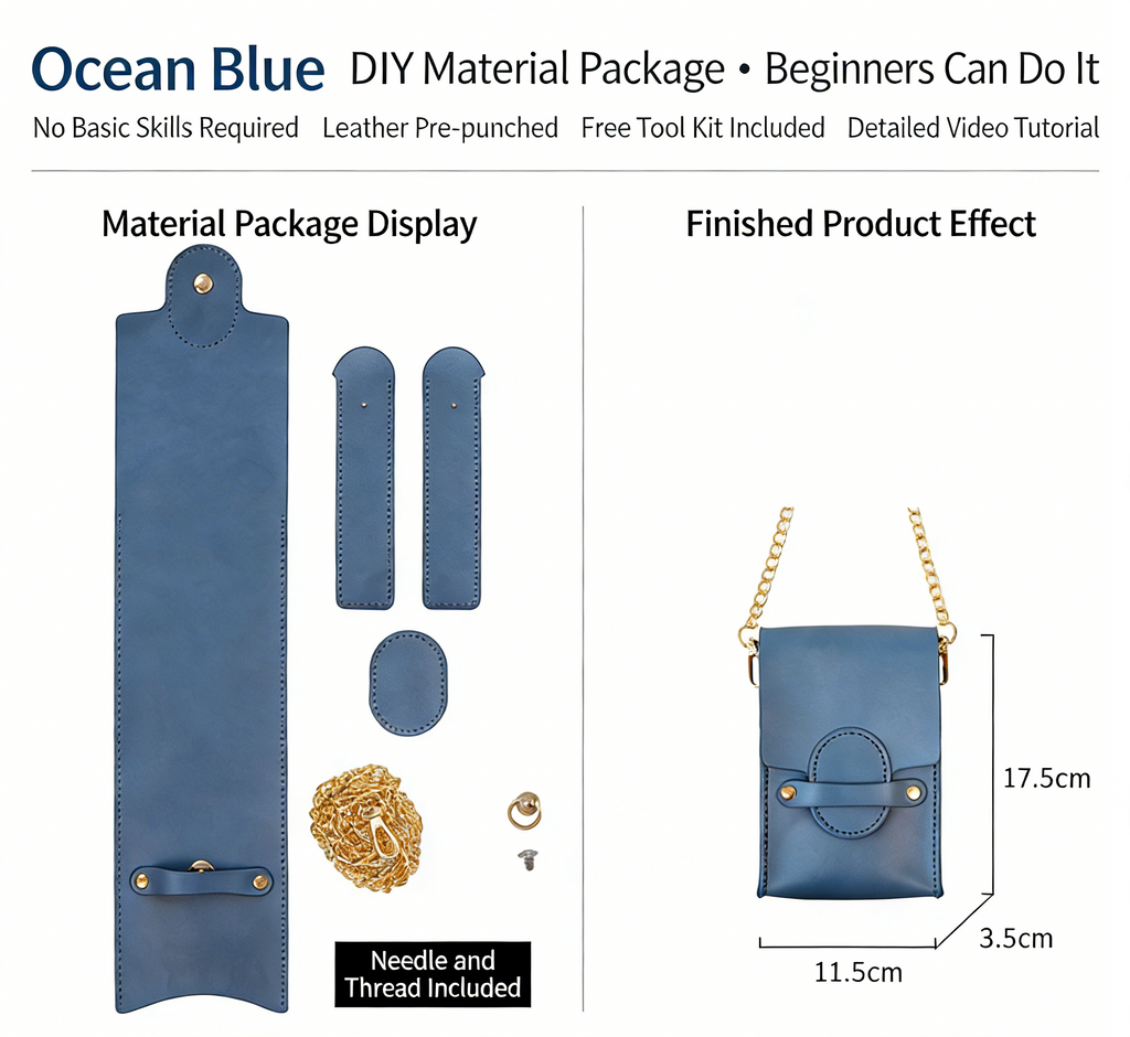 DIY Genuine Leather Coin Purse Kit for Beginners – Handmade Phone Pouch & Small Wallet Sewing Kit with Pre-Cut Cowhide Leather