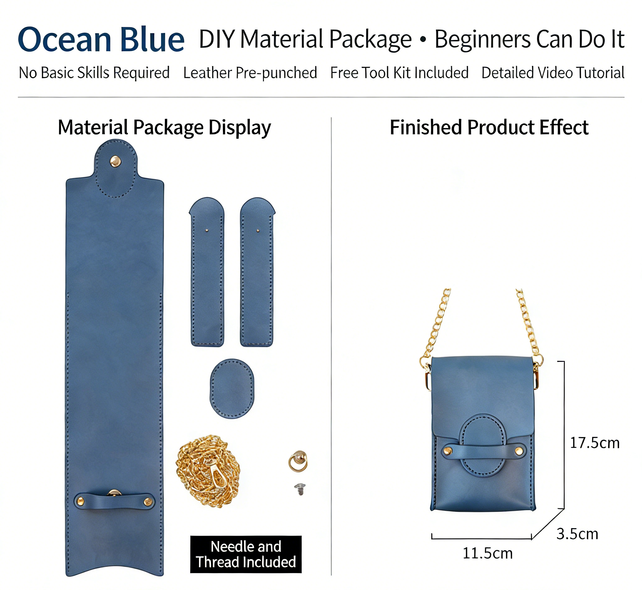 DIY Genuine Leather Coin Purse Kit for Beginners – Handmade Phone Pouch & Small Wallet Sewing Kit with Pre-Cut Cowhide Leather