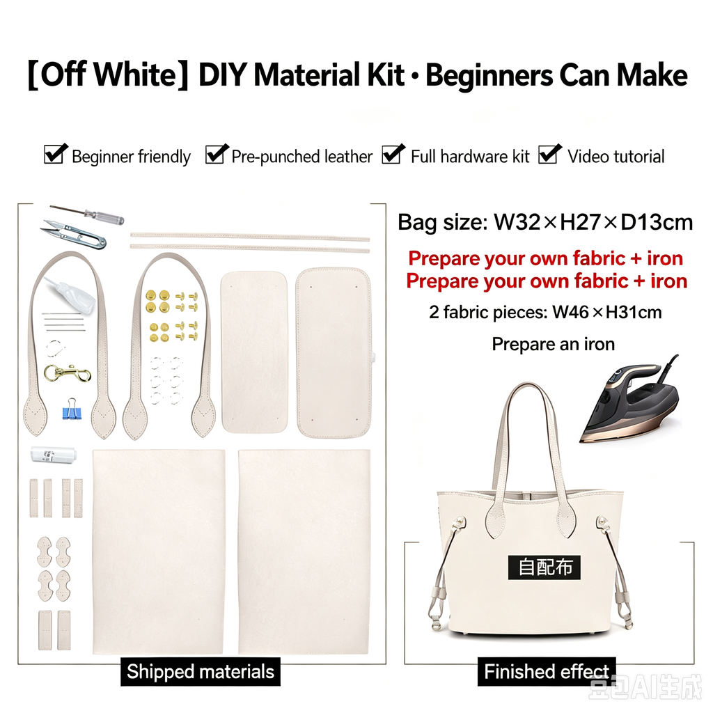 DIY Leather Tote Bag Kit – Beginner Large Cowhide Work & Shoulder Bag