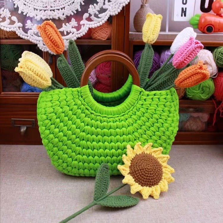 DIY Scallop Tote Bag Crochet Kit – Handmade Woven Handbag Craft Set for Beginners with Video Tutorial