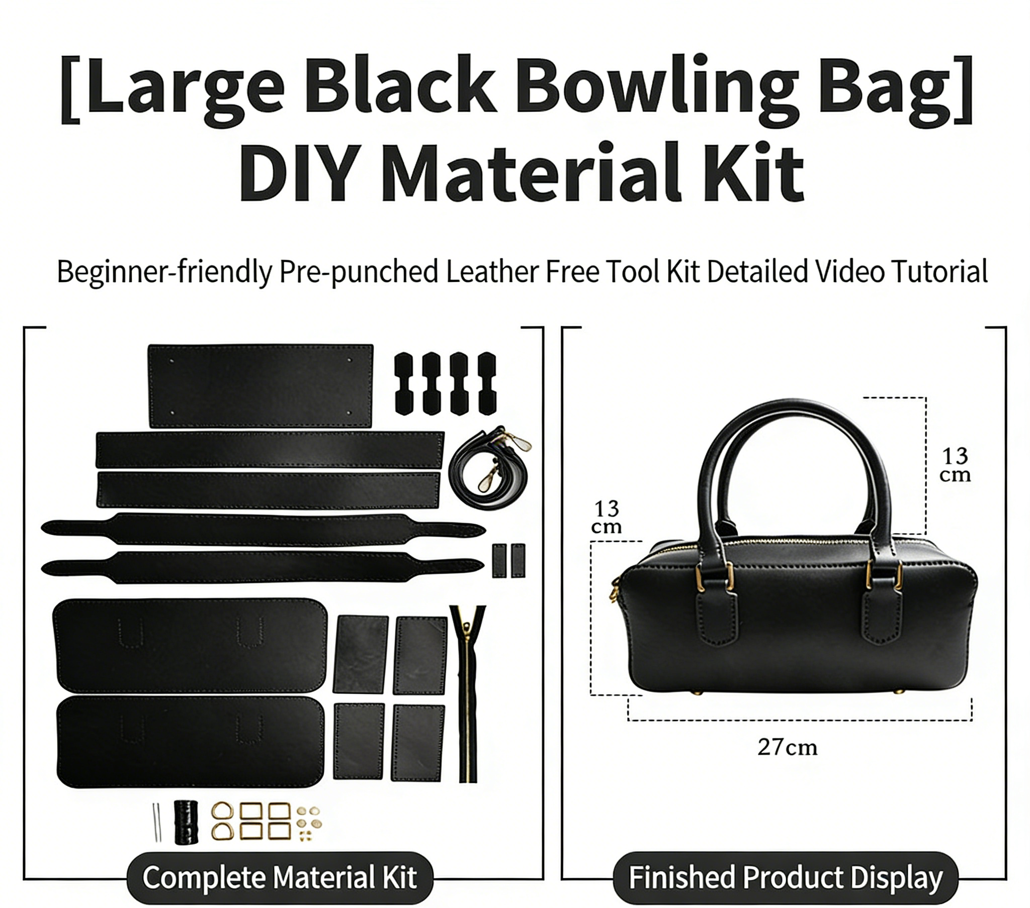 DIY Leather Shoulder Bag Kit for Beginners – Handmade Crossbody Tote Purse Sewing Kit with Pre-Cut Materials & Video Tutorial