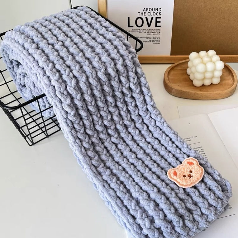 DIY Chunky Soft Yarn Knit Scarf Making Kit, Cute Bear Patch Warm Handmade Winter Scarf Craft Kit Multiple Color Options For Beginners