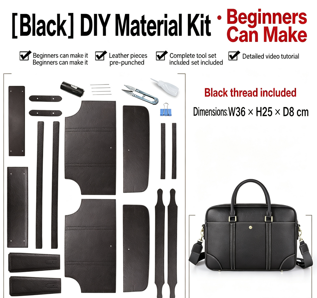 DIY Men's Full-Grain Leather Tote Bag Kit – Handmade Leather Shoulder & Crossbody Bag