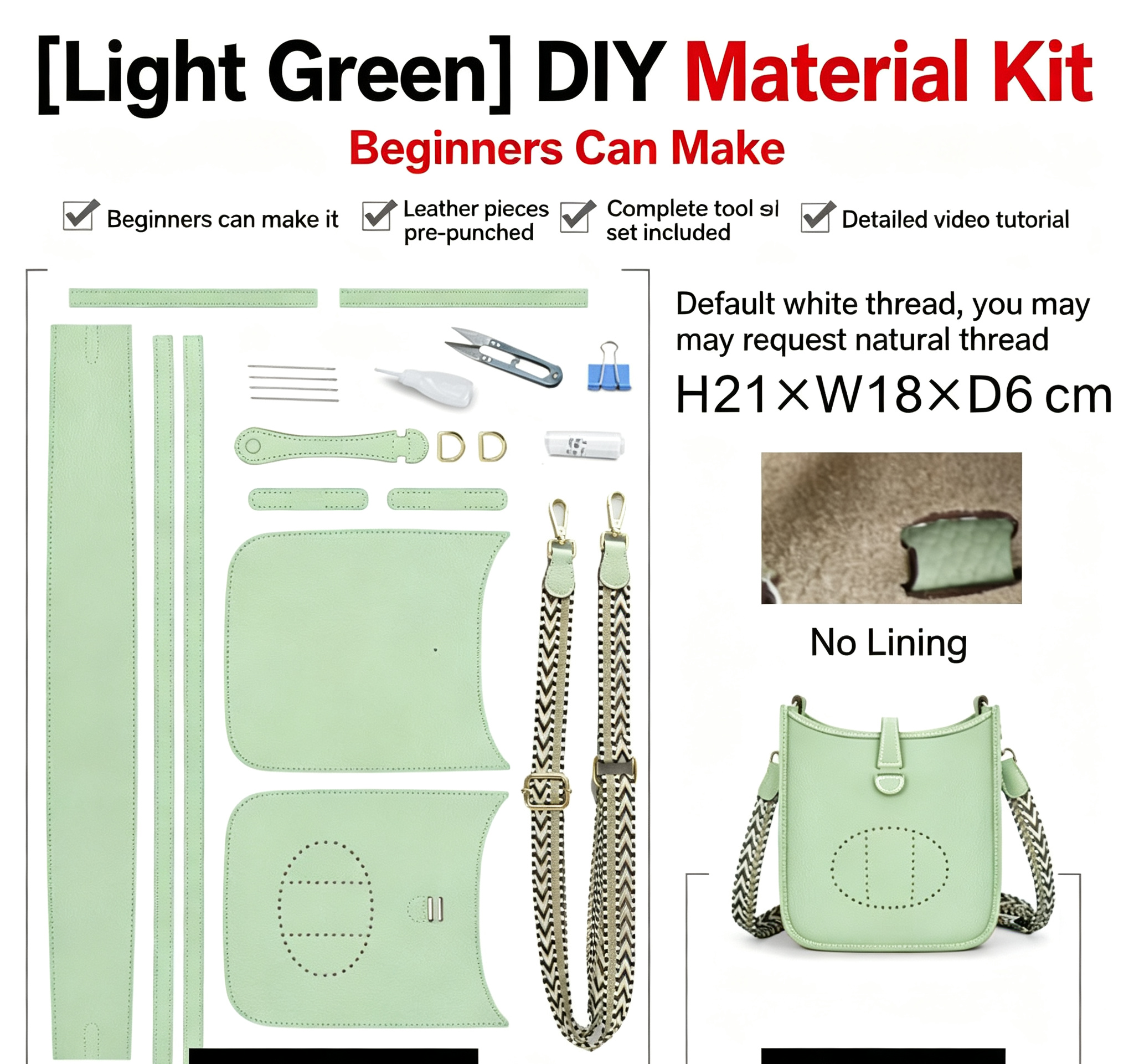 DIY Leather Crossbody Bag Kit for Beginners, Handmade Cowhide Shoulder Bag Sewing Kit, Pre-Cut Leather Craft Kit with Video Tutorial