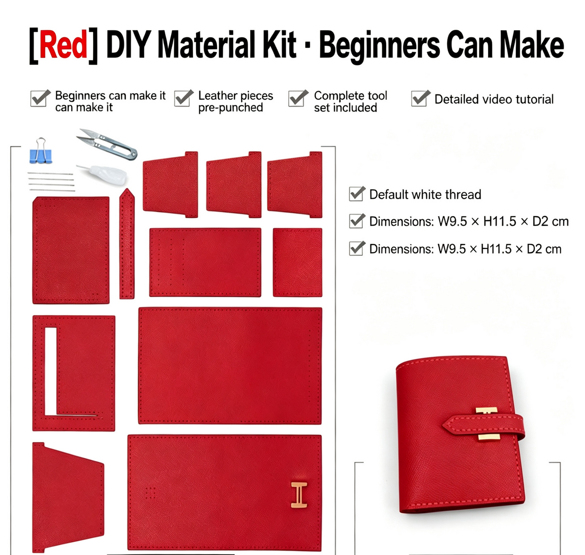 DIY Women's Leather Wallet Kit – Full-Grain Leather Card Holder & Coin Purse Making Kit