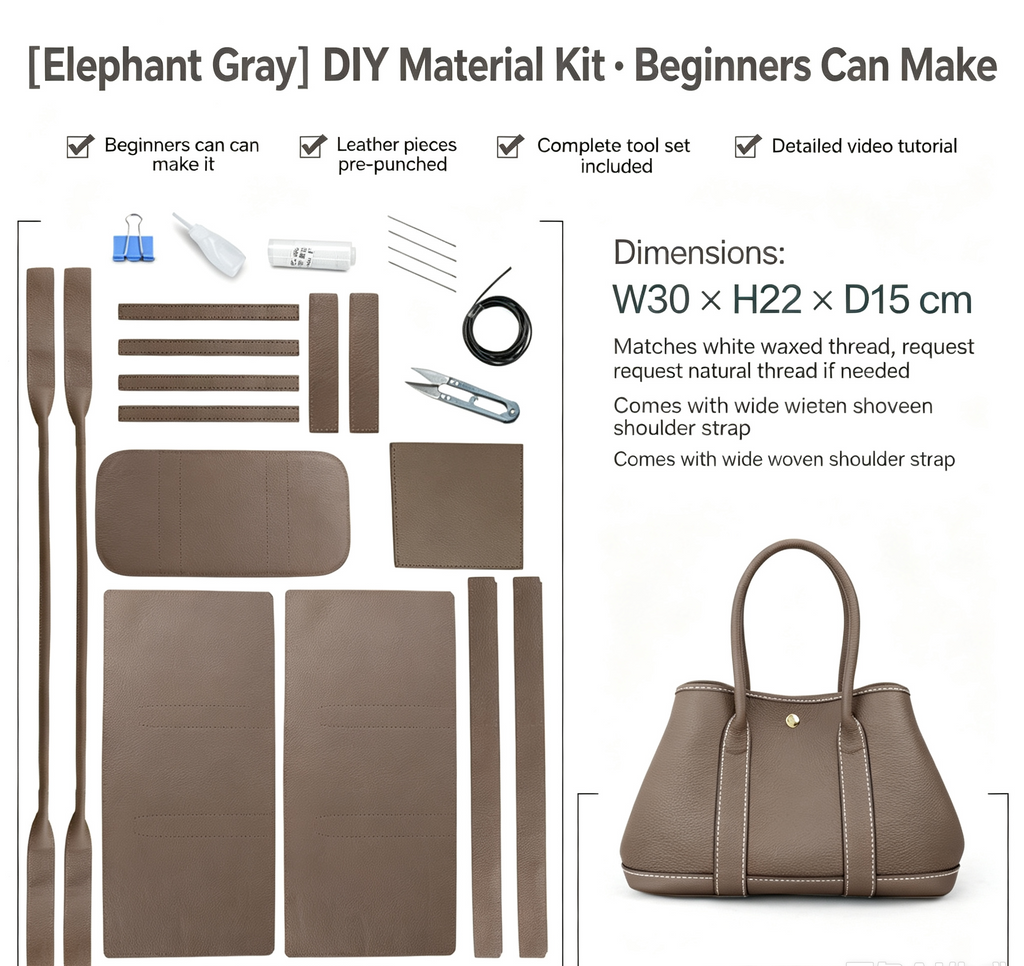 DIY Leather Handbag Kit – Beginner Top-Grain Cowhide Tote & Crossbody Bag