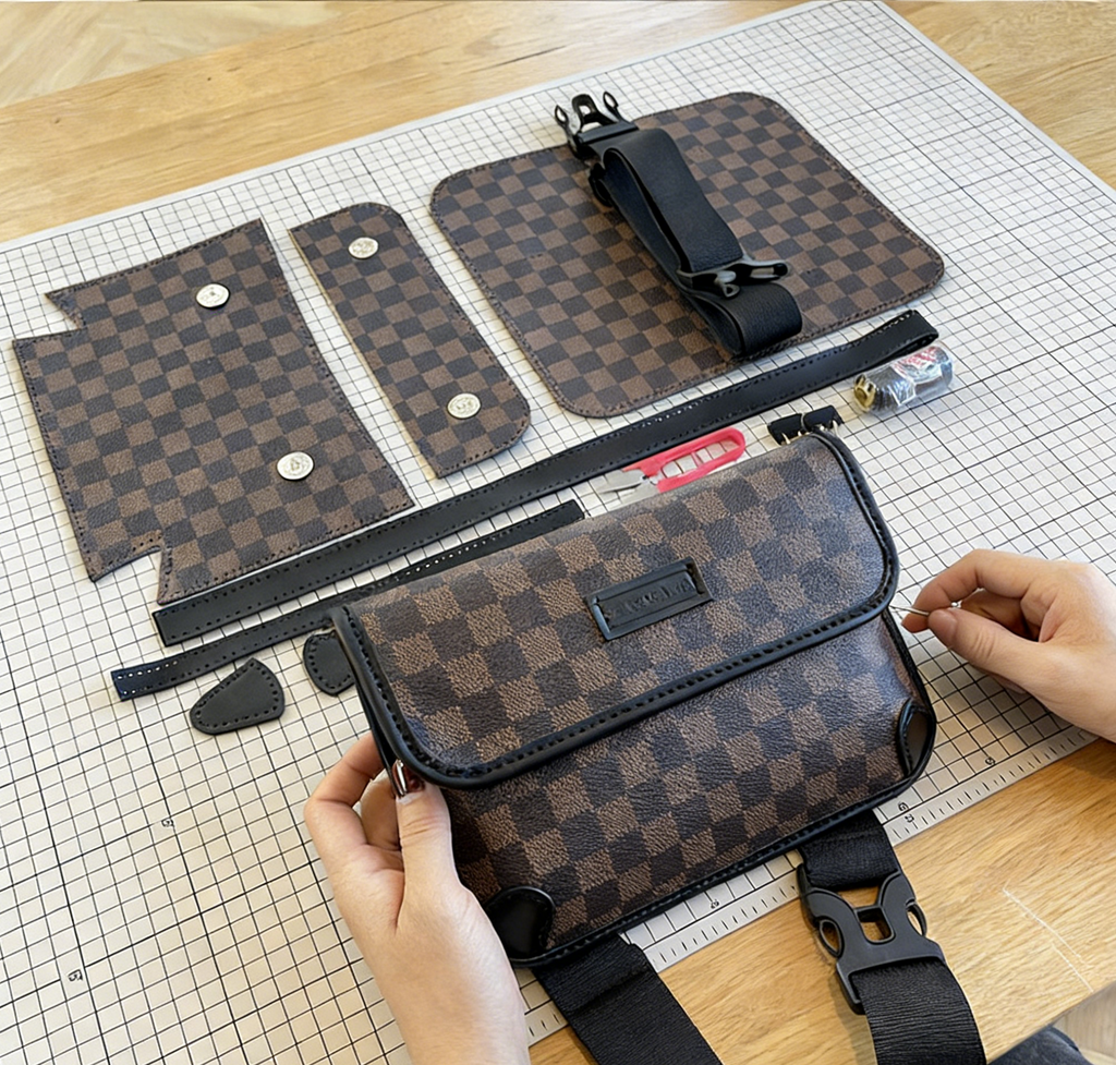 DIY PU Leather Crossbody Bag Kit – Handmade Shoulder Bag Craft Kit for Beginners with Video Tutorial (Letter Design Vintage Style)