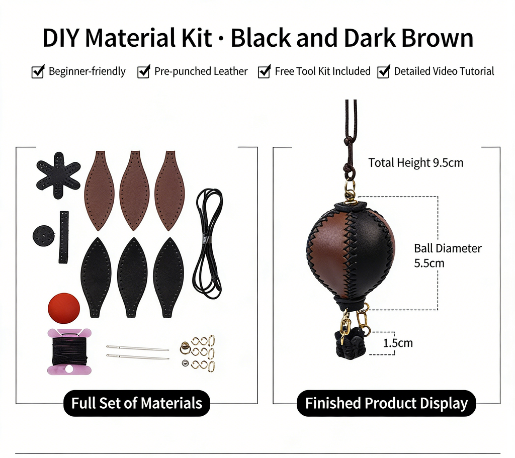 DIY Genuine Leather Keychain Charm Kit for Beginners – Handmade Bag Charm & Keyring Craft Kit with Pre-Cut Materials and Video Tutorial