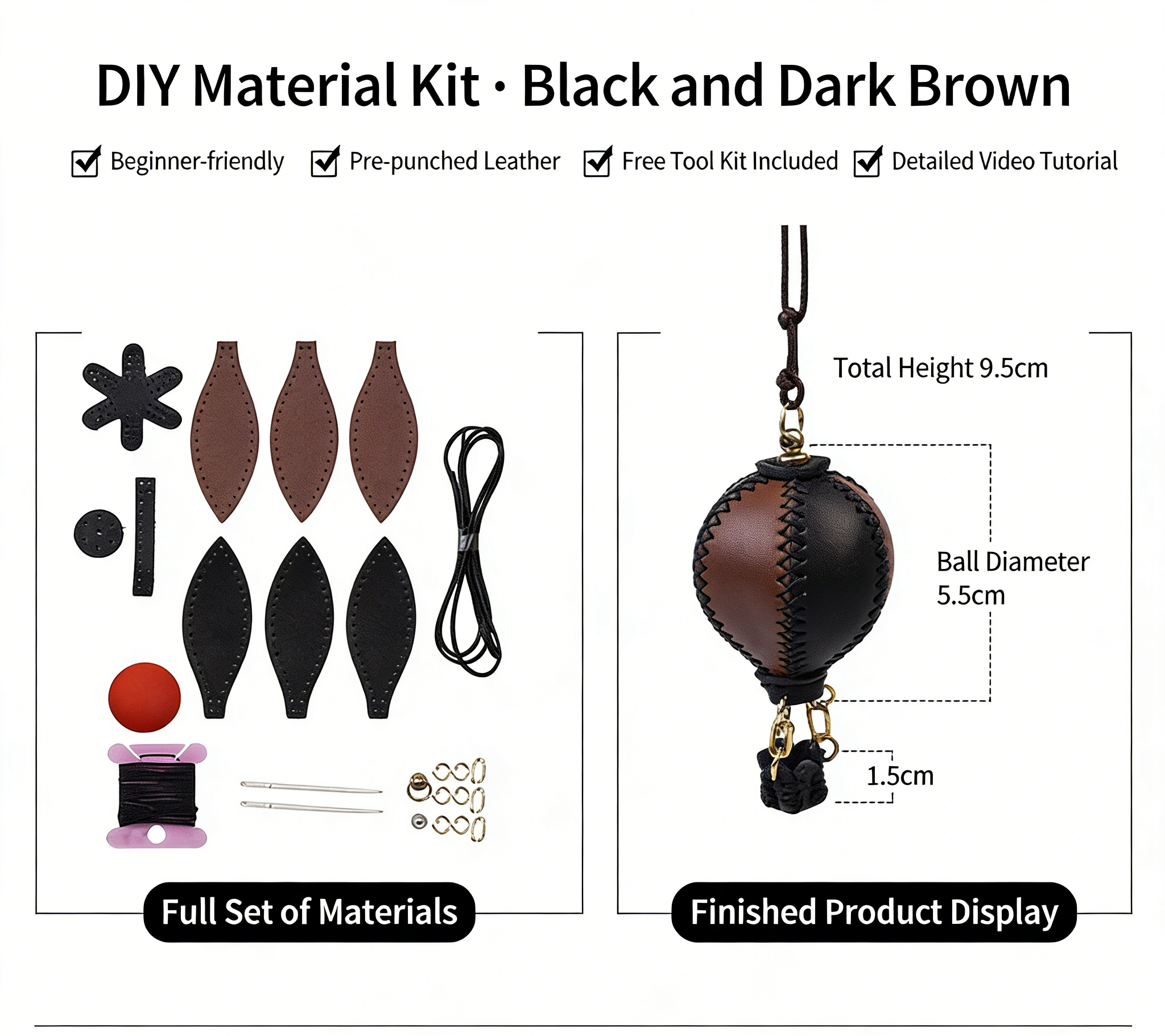 DIY Genuine Leather Keychain Charm Kit for Beginners – Handmade Bag Charm & Keyring Craft Kit with Pre-Cut Materials and Video Tutorial