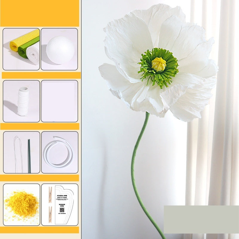 DIY Giant Poppy Crepe Paper Flower Kit | Large Handmade Artificial Flower Craft Set for Wedding, Event & Store Decoration | Macaron Color Display Props