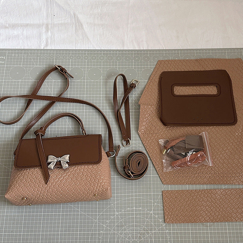 DIY PU Leather Handbag Kit for Beginners – Handmade Shoulder Bag Sewing Set with Video Tutorial, Crossbody Tote Craft Gift