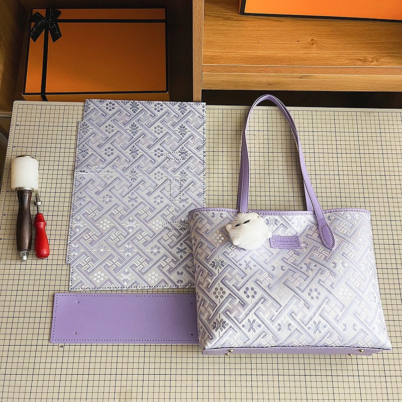 DIY Fabric Tote Bag Kit for Beginners | Handmade Shoulder Handbag Sewing Craft Set with Video Tutorial | Large Capacity DIY Bag