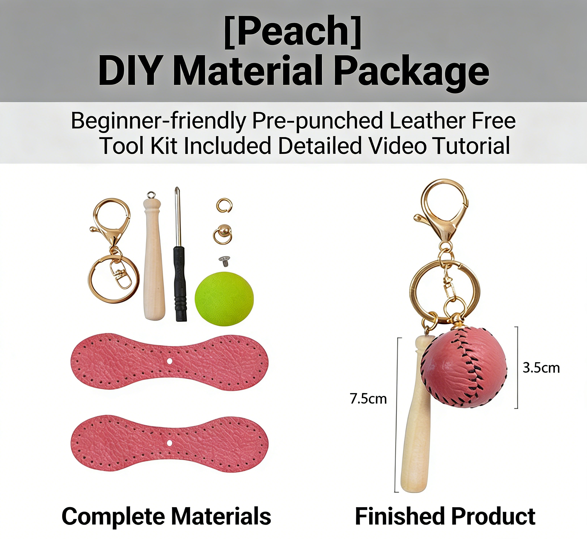 DIY Baseball Keychain Craft Kit | Beginner-Friendly Handmade Leather Gift Set | Pre-Cut Real Cowhide DIY Stitching Kit