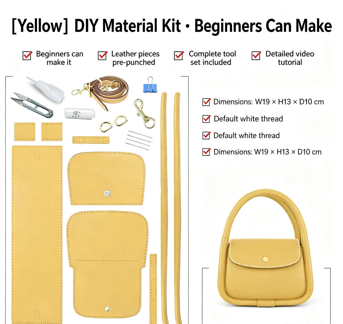 DIY Leather Crossbody Bag Kit – Beginner Handmade Genuine Cowhide Shoulder Bag