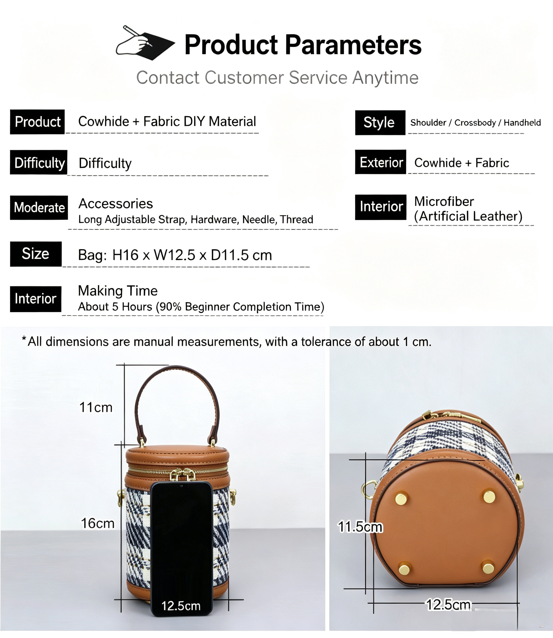 DIY Leather Crossbody Bag Kit for Beginners – Handmade Mini Purse Making Set with Fabric Design, Video Tutorial & Complete Materials
