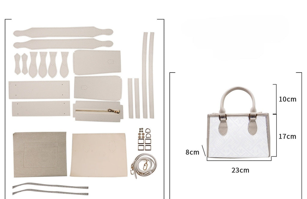 DIY Patchwork Tote Bag Kit | Genuine Leather & Microfiber Handmade Shoulder Bag Craft Set for Beginners