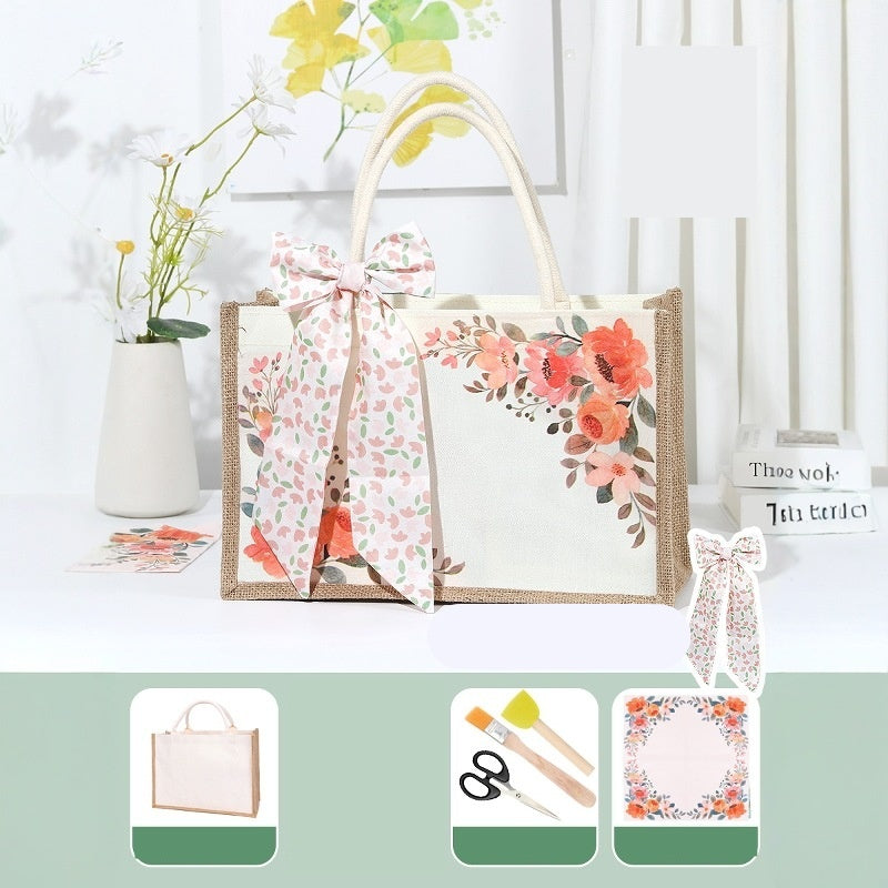 DIY Canvas Tote Bag Decorating Kit with Printed Scarf | Handmade Craft Gift Set for Adults & Kids | Personalized Tote Bag DIY Kit