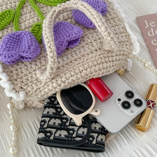 DIY Crochet Shoulder Bag Kit for Beginners – Handmade Purple Crossbody Tote Bag with Video Tutorial