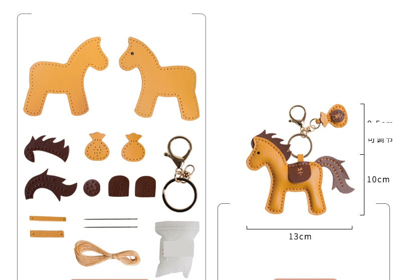DIY Leather Horse Keychain Kit – Handmade Genuine Leather Craft Set with Video Tutorial (Multicolor)