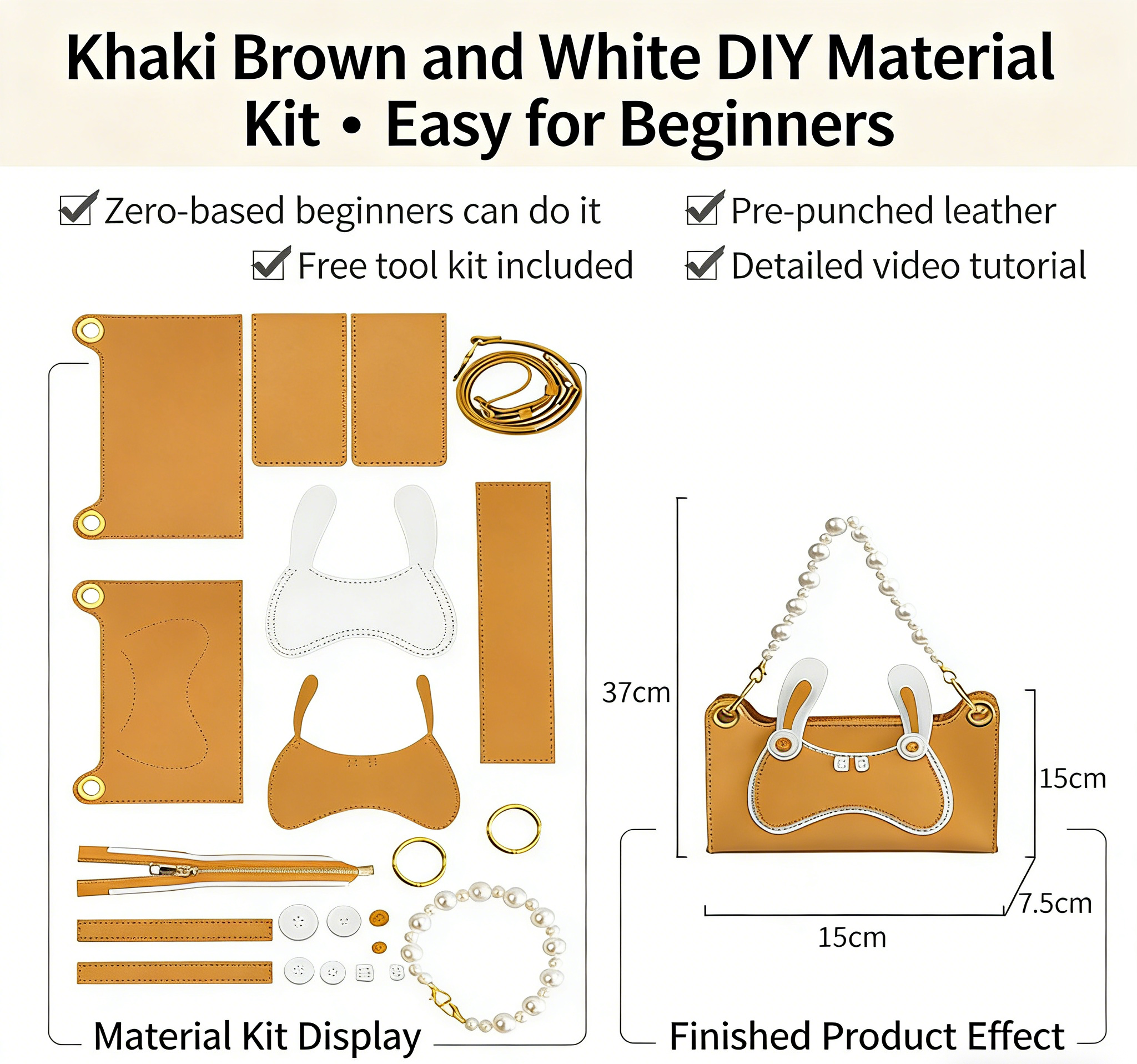 DIY Genuine Leather Shoulder Bag Kit – Handmade Cowhide Crossbody Bag Craft Set for Beginners with Video Tutorial (Elegant Daily Style, Multi Colors)