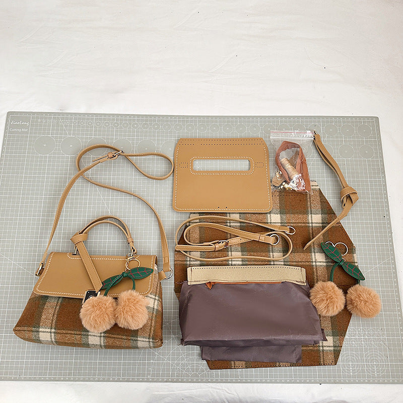 DIY Plaid Leather Tote Bag Kit – Beginner-Friendly 8-Minute Handmade Craft Set | Pre-Cut PU & Wool Fabric | Crossbody/Shoulder/Handheld Bag Gift Set