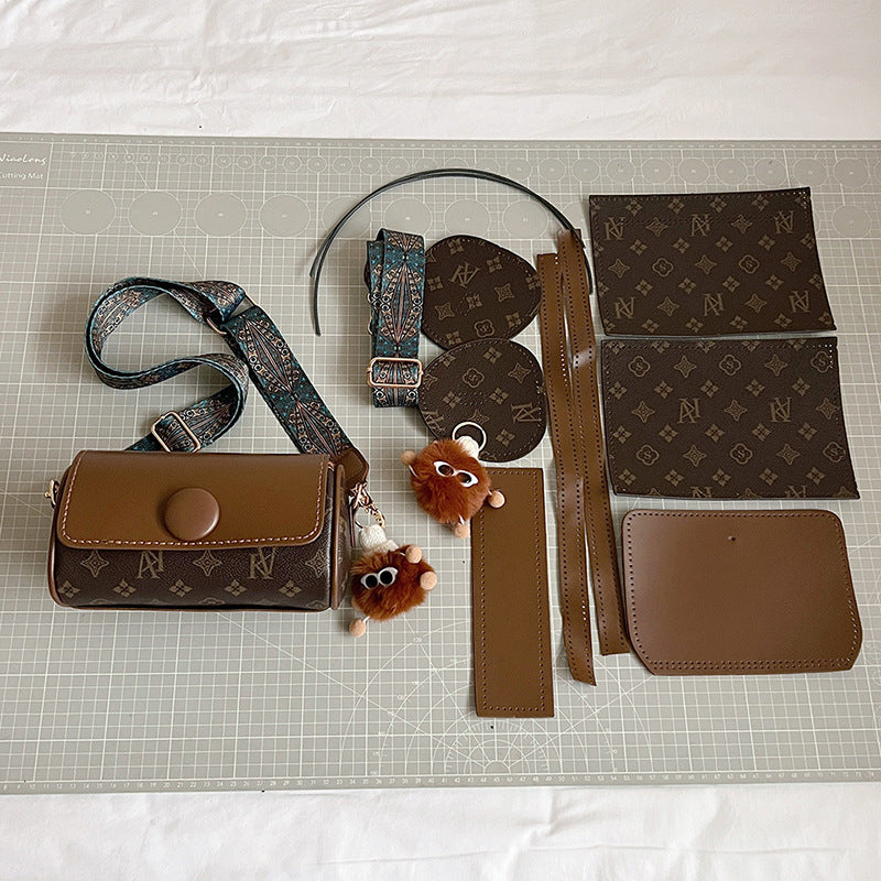 DIY PU Leather Crossbody Bag Kit for Beginners – Pre-Cut Shoulder Purse Sewing Craft Kit with Video Tutorial, Handmade Gift Bag