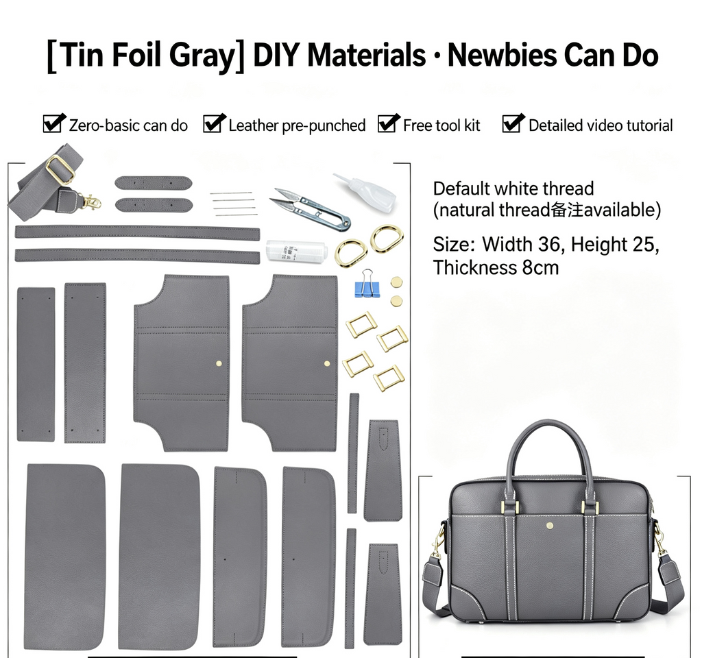 DIY Leather Laptop Briefcase Kit – Beginner Men's Cowhide Work Bag