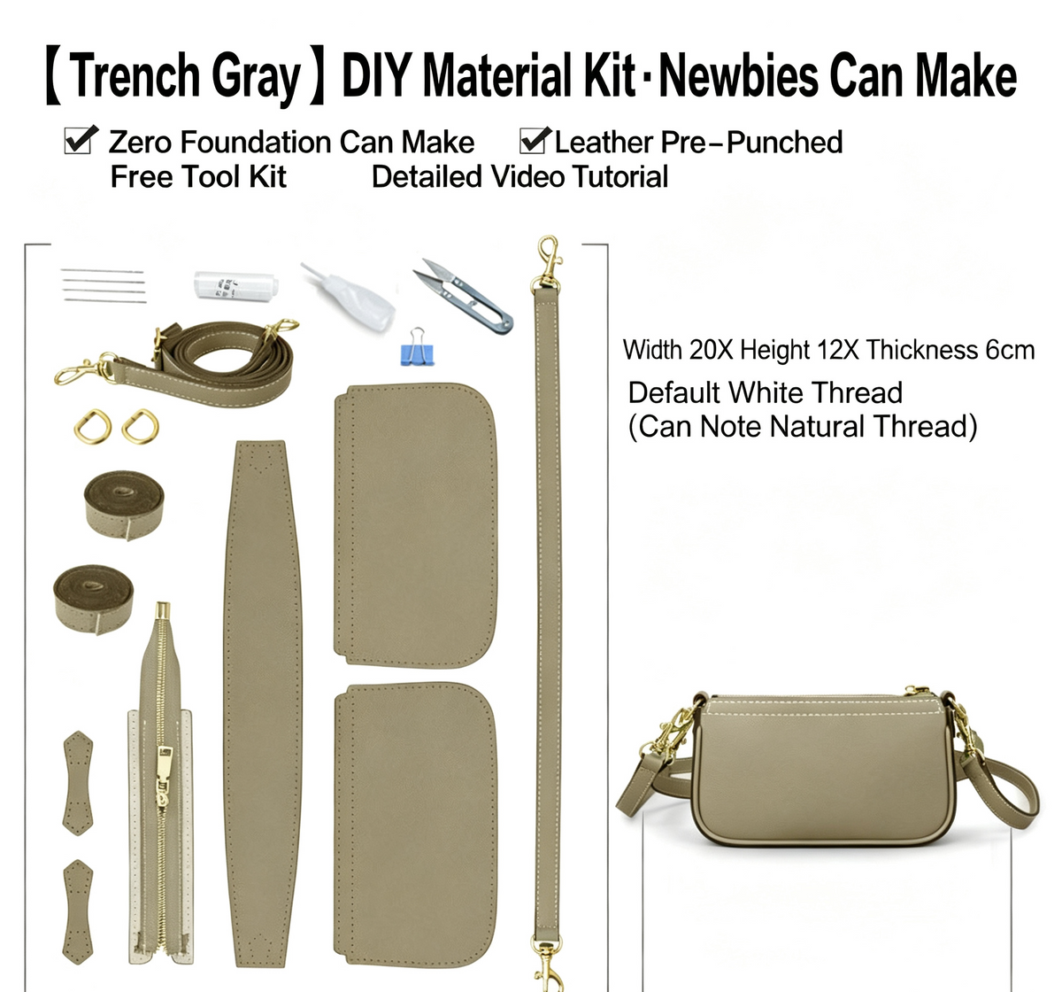 DIY Leather Envelope Bag Kit for Beginners – Mini Crossbody Shoulder Bag Making Kit