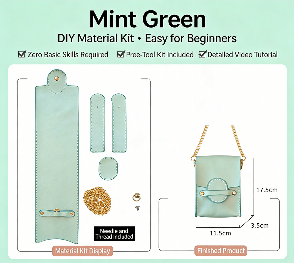 DIY Genuine Leather Coin Purse Kit for Beginners – Handmade Phone Pouch & Small Wallet Sewing Kit with Pre-Cut Cowhide Leather