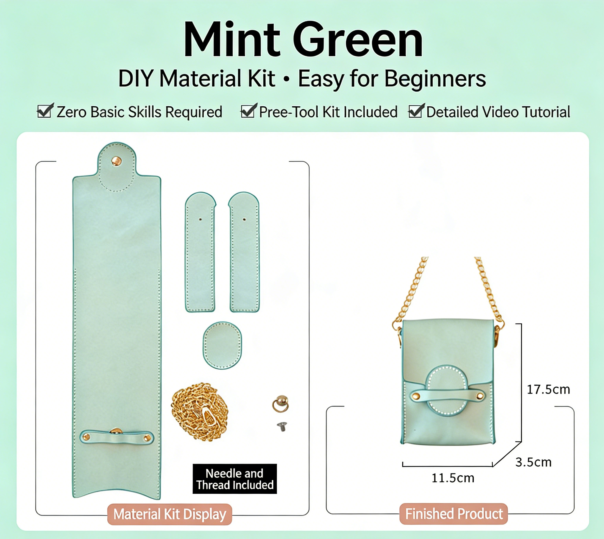 DIY Genuine Leather Coin Purse Kit for Beginners – Handmade Phone Pouch & Small Wallet Sewing Kit with Pre-Cut Cowhide Leather