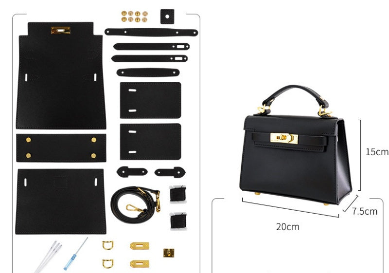 DIY Leather Handbag Kit for Beginners | 8-Minute Easy Craft Set with Pre-Cut Genuine Cowhide Materials | Handmade Shoulder & Tote Bag Gift