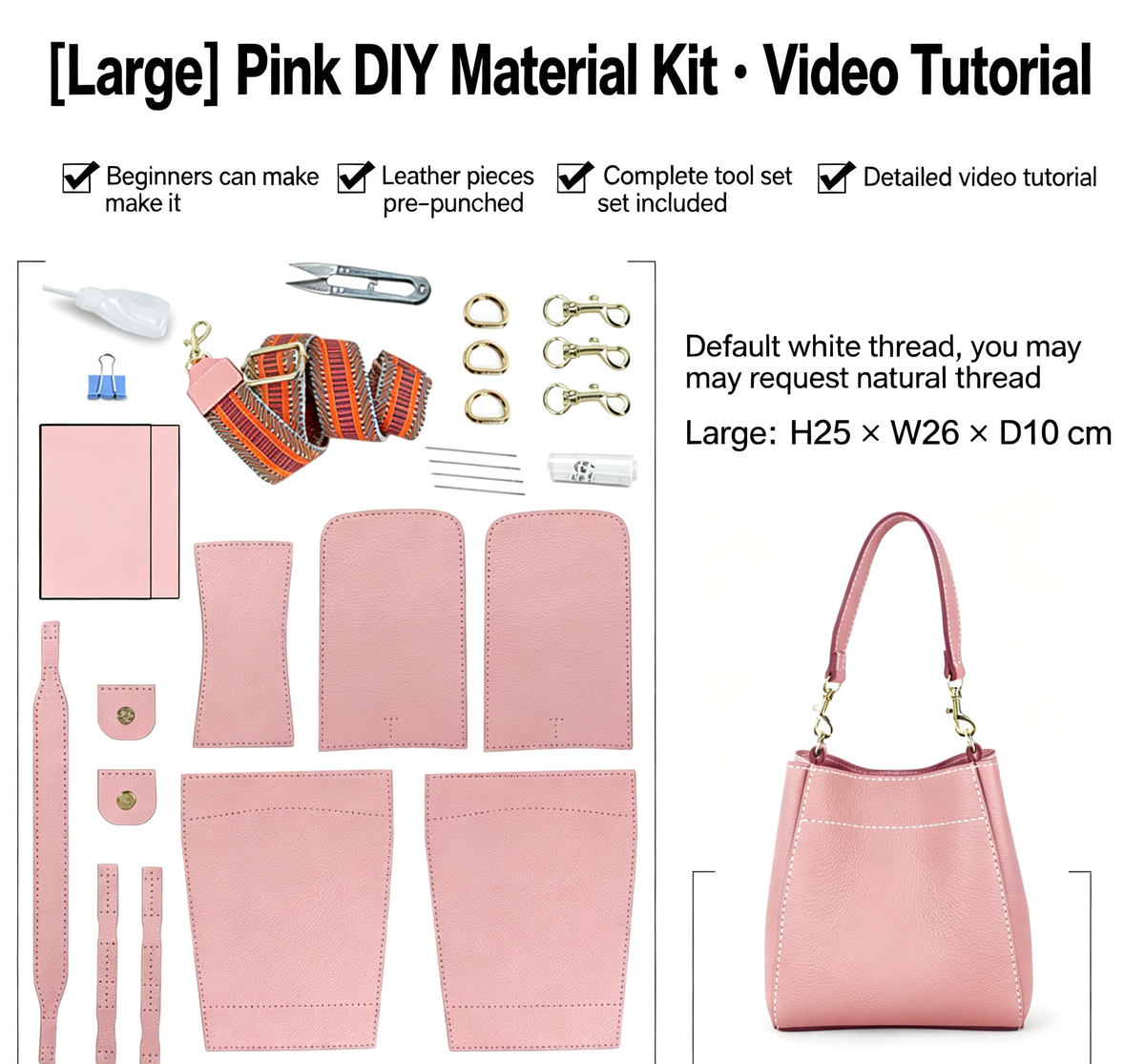 DIY Woven Leather Bucket Bag Kit – Full-Grain Leather Shoulder & Crossbody Bag Making Kit