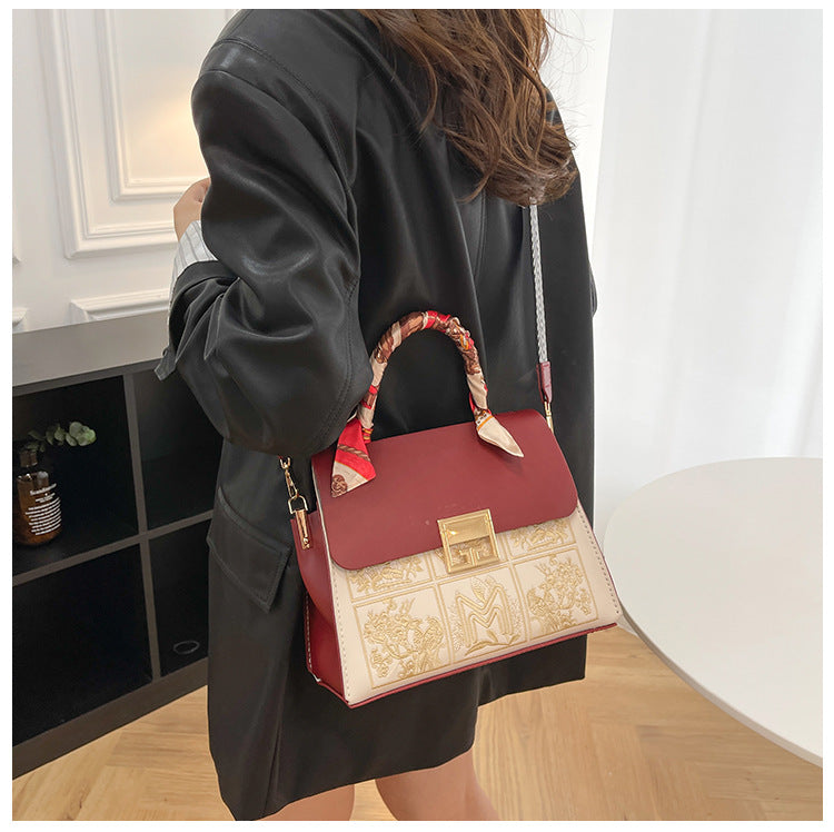 DIY PU Leather Tote Bag Kit for Beginners – Handmade Shoulder & Crossbody Handbag with Video Tutorial, Pre-Cut Materials, Brown/Red White/Red