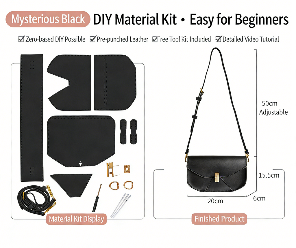 DIY Geometric Flap Genuine Leather Saddle Crossbody Bag Sewing Kit, Multi Color Adjustable Strap Shoulder Bag Handmade Craft Gift For Women