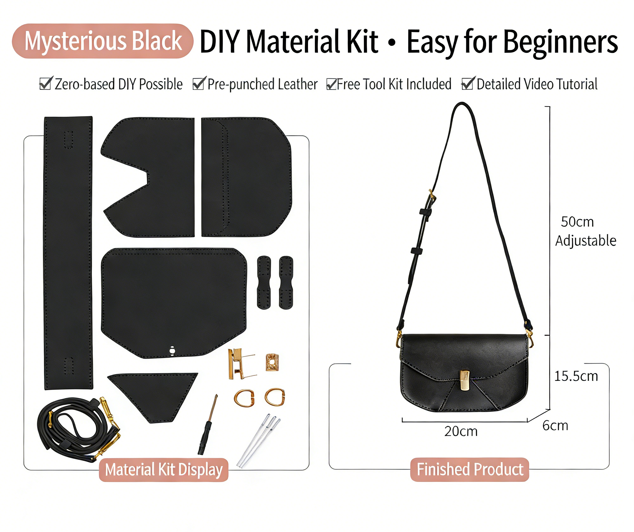 DIY Geometric Flap Genuine Leather Saddle Crossbody Bag Sewing Kit, Multi Color Adjustable Strap Shoulder Bag Handmade Craft Gift For Women
