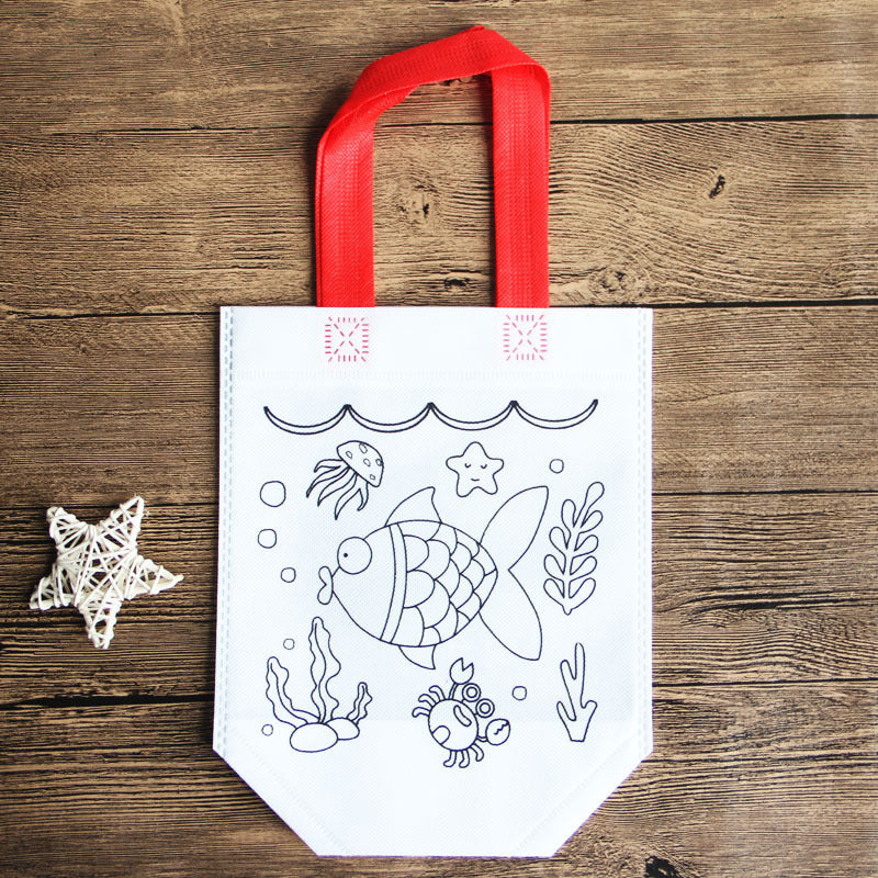 DIY Cartoon Coloring Tote Bag Kit for Kids – Creative Non-Woven Fabric Painting Handbag with Markers