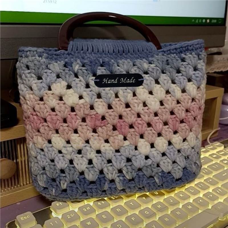 DIY Crochet Tote Bag Kit – Handmade Cotton Yarn Handbag Craft Set for Beginners with Video Tutorial