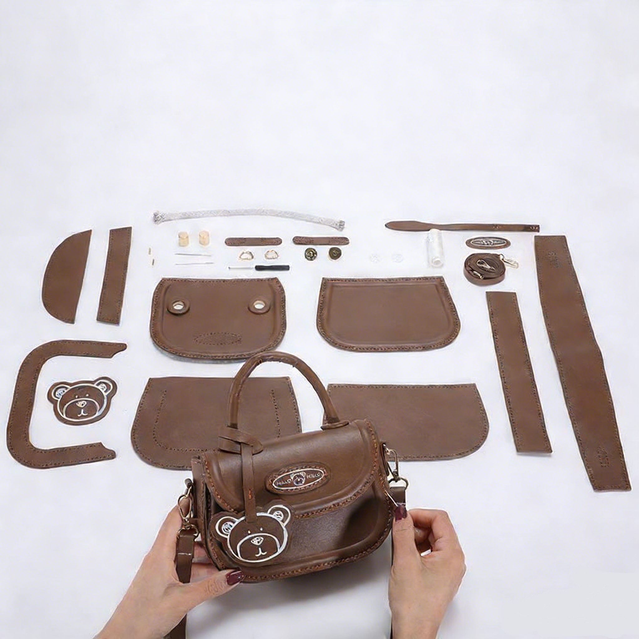 DIY PU Leather Handbag Kit for Beginners – Pre-Cut & Pre-Punched Crossbody Bag Craft Set with Video Tutorial, Handmade Gift Sewing Kit
