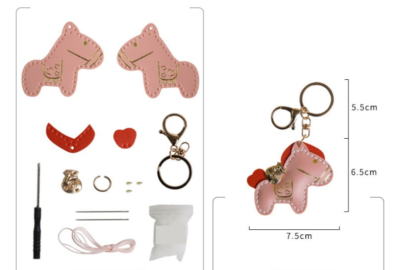 DIY Horse Keychain Craft Kit | Beginner-Friendly Handmade PU Leather Keychain Set | 8-Min Easy Sewing Gift Kit