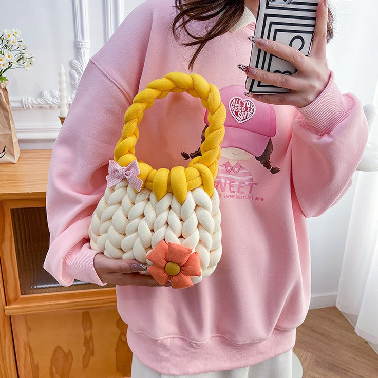 DIY Crochet Handbag Kit for Beginners – Handmade Tote Bag Craft Kit with Soft Yarn, Complete Materials & Video Tutorial