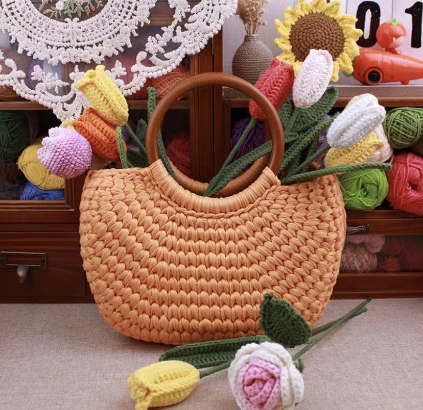 DIY Scallop Tote Bag Crochet Kit – Handmade Woven Handbag Craft Set for Beginners with Video Tutorial