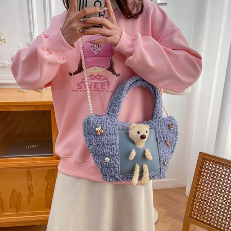 DIY Plush Shoulder Bag Kit for Beginners – Handmade Crochet Style Tote Bag Craft Set with Video Tutorial, Gift Making Kit