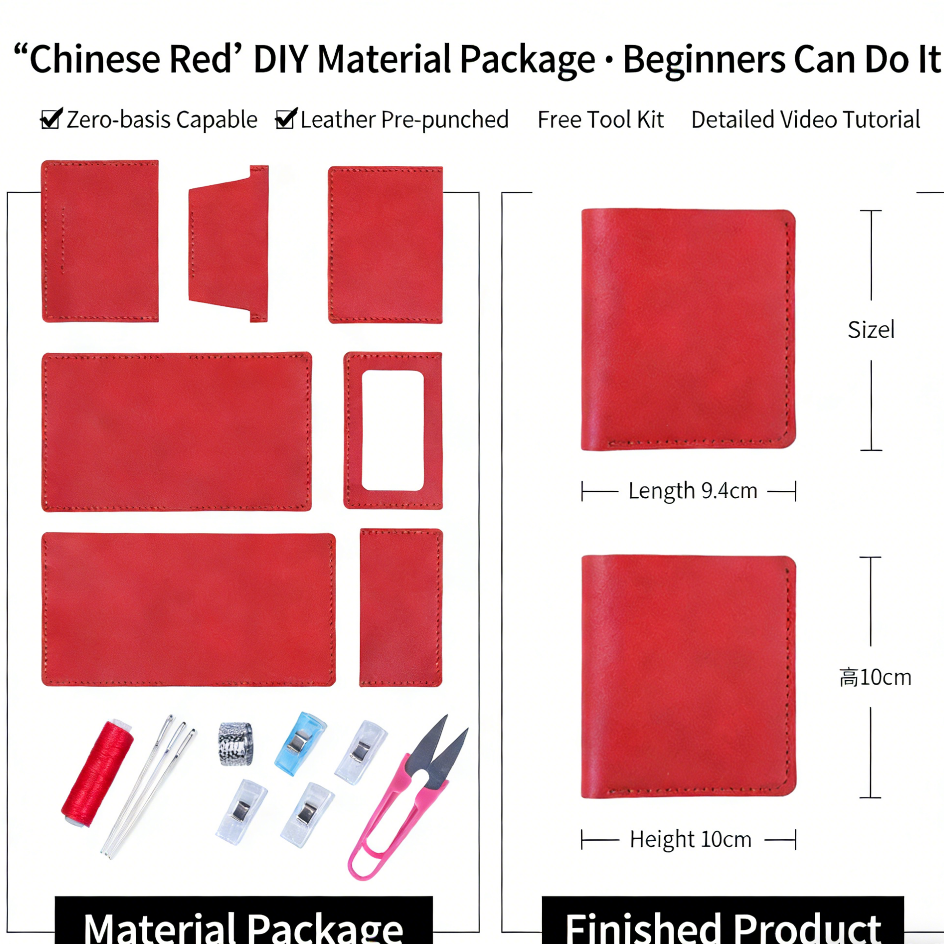 DIY Genuine Leather Vertical Bifold Wallet Kit for Beginners – Handmade Cowhide Wallet with Pre-Cut Pieces & Video Tutorial