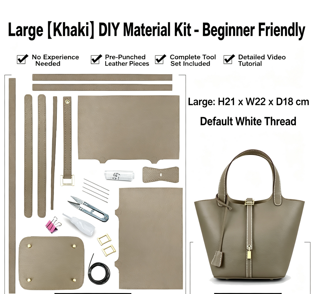 DIY Leather Bucket Bag Kit for Beginners – Genuine Leather Handbag Making Set with Video Tutorial & Complete Materials