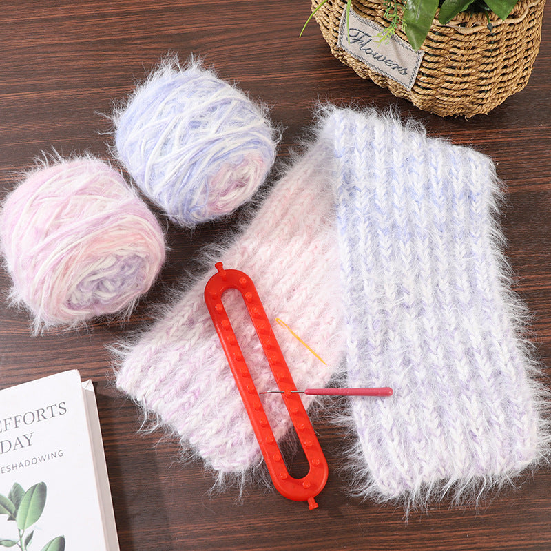 DIY Gradient Fuzzy Scarf Knitting Kit for Beginners – Soft Long Fur Yarn Scarf Craft Set with Video Tutorial